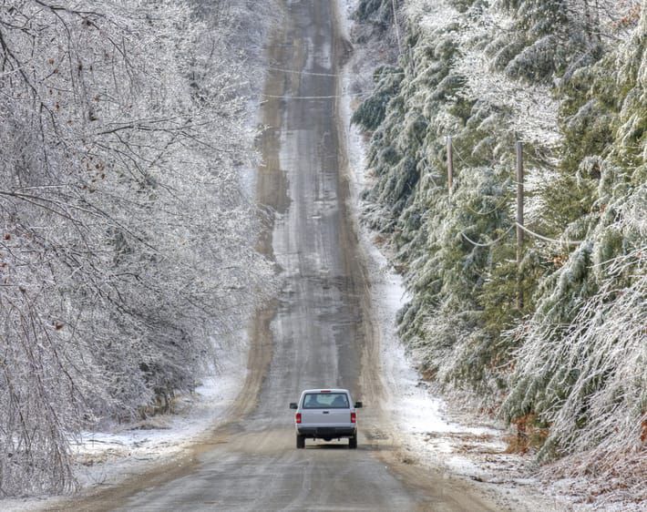 Truck driving on an icy road