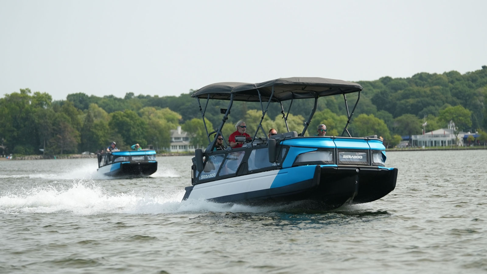 Group of people enjoying a ride on Sea-Doo SWITCH Pontoons