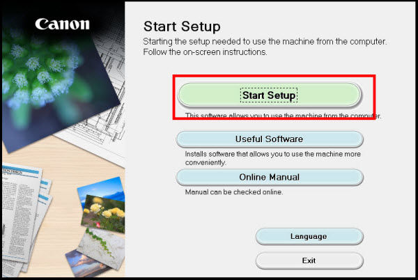 Setup screen: select Start Setup