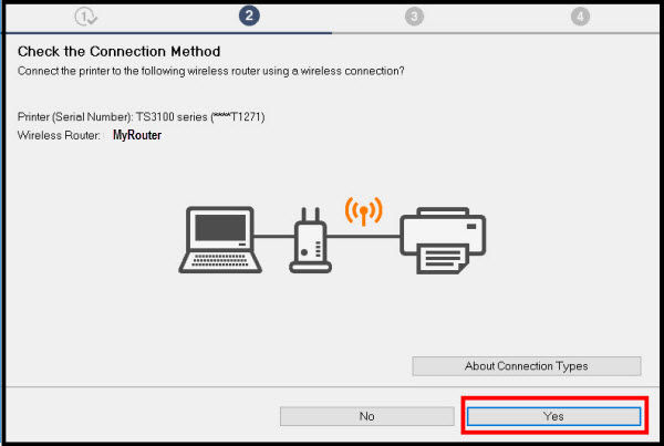 Yes selected on Connection Method screen