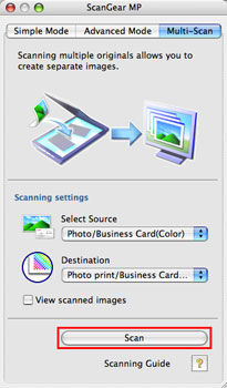 Scanning multiple documents at one time using ScanGear MP (Max OS X)