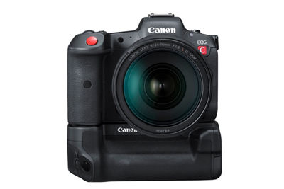 Canon EOS R5 C - Front with RF24-70mm F2.8L and Battery Grip