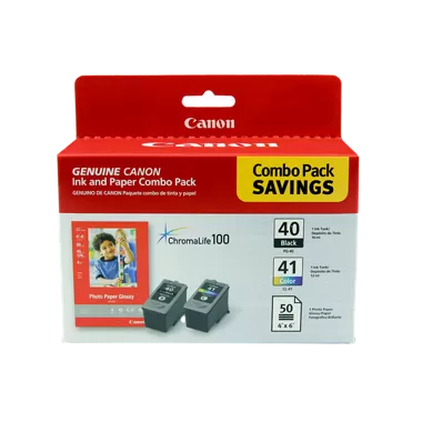 PG-40/CL-41 Combo Ink Pack with Photo Paper Glossy (50 Sheets, 4"x6")