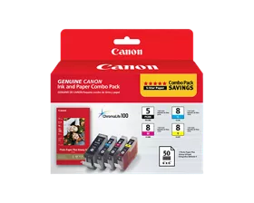 PGI-5/CLI-8 Black, Cyan, Magenta & Yellow 4 Ink Combo Pack with Photo Paper Glossy (50 Sheets, 4x6)