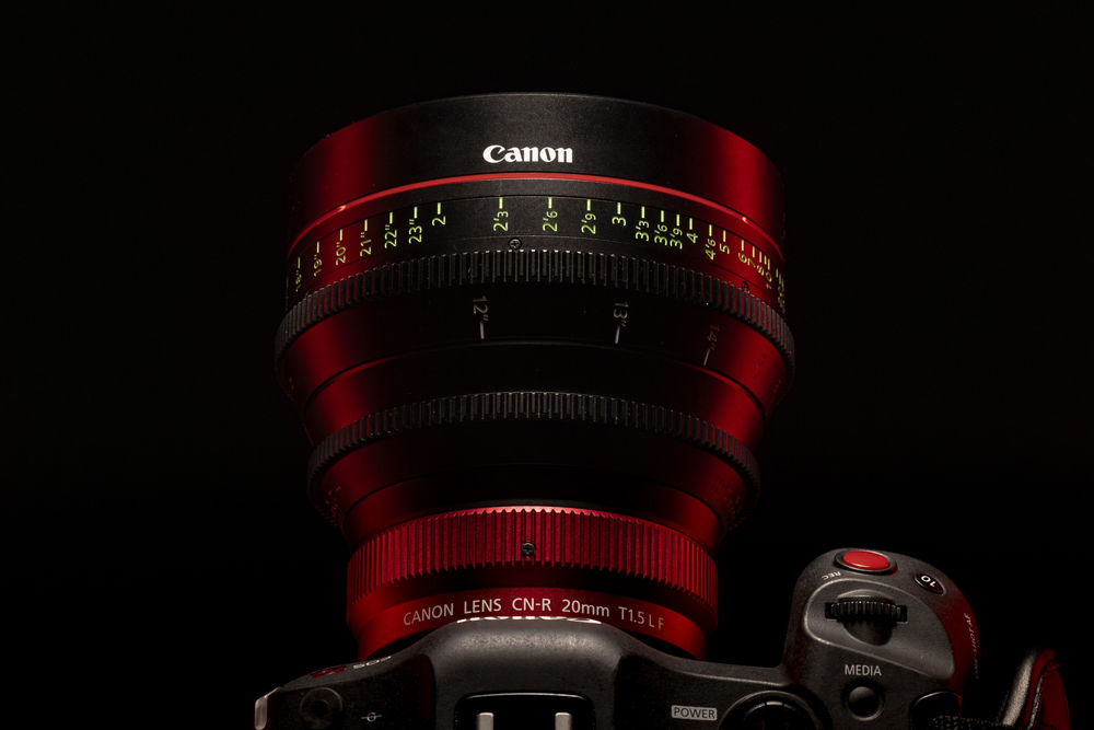 Canon CN‑R 20mm T1.5 cinema lens mounted on camera body