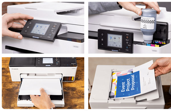 MAXIFY GX2020 - Personne effectuant plusieurs actions avec l’imprimante