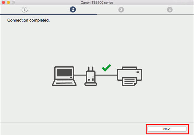 Connection complete screen. Select Next.