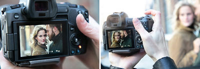 Side by side images demonstrating face tracking on the camera menu screen