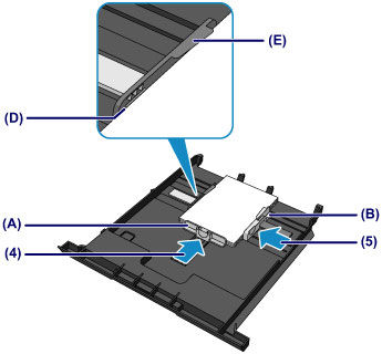figure showing the guides against the stack of paper in the tray