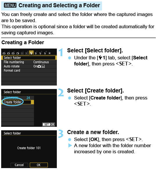 MENU Creating and Selecting a Folder