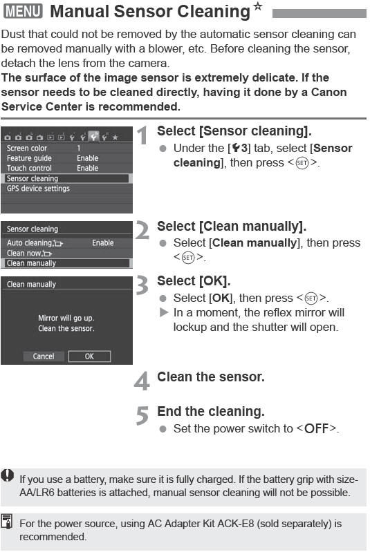 MENU Manual Sensor Cleaning