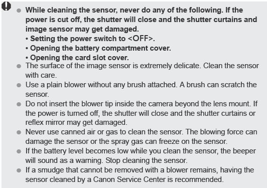 MENU Manual Sensor Cleaning