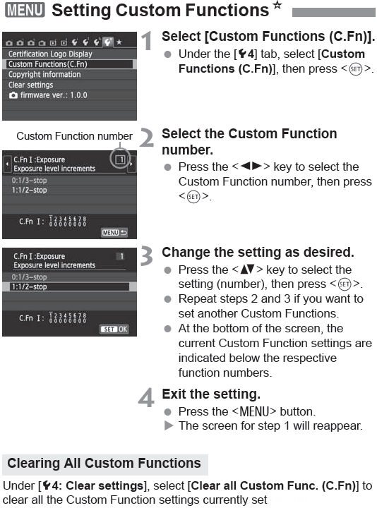 MENU Setting Custom Functions