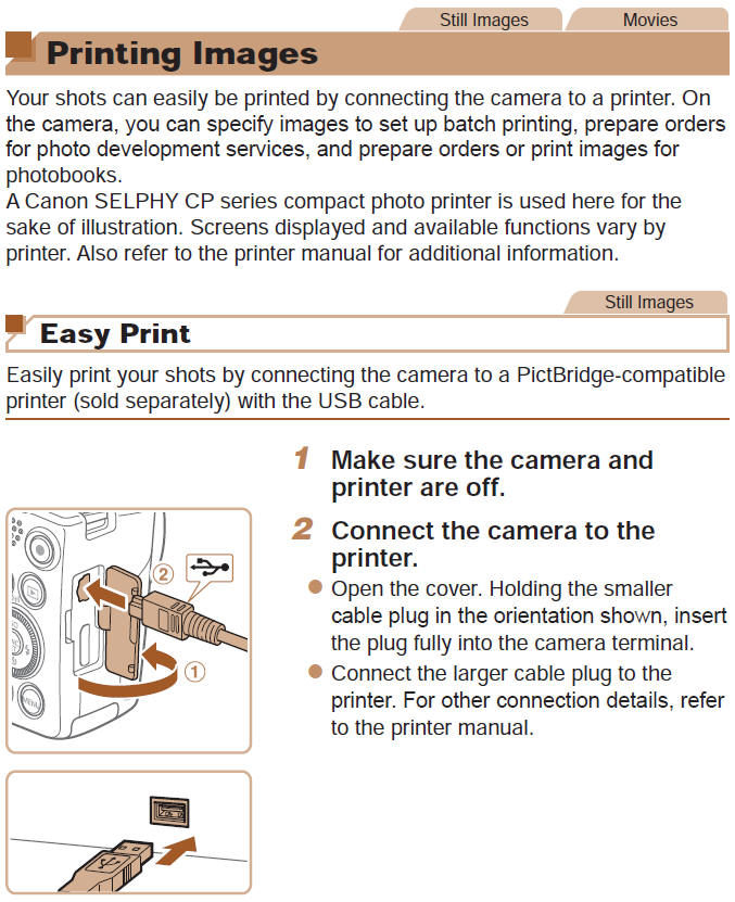 Printing Images (Pictbridge)