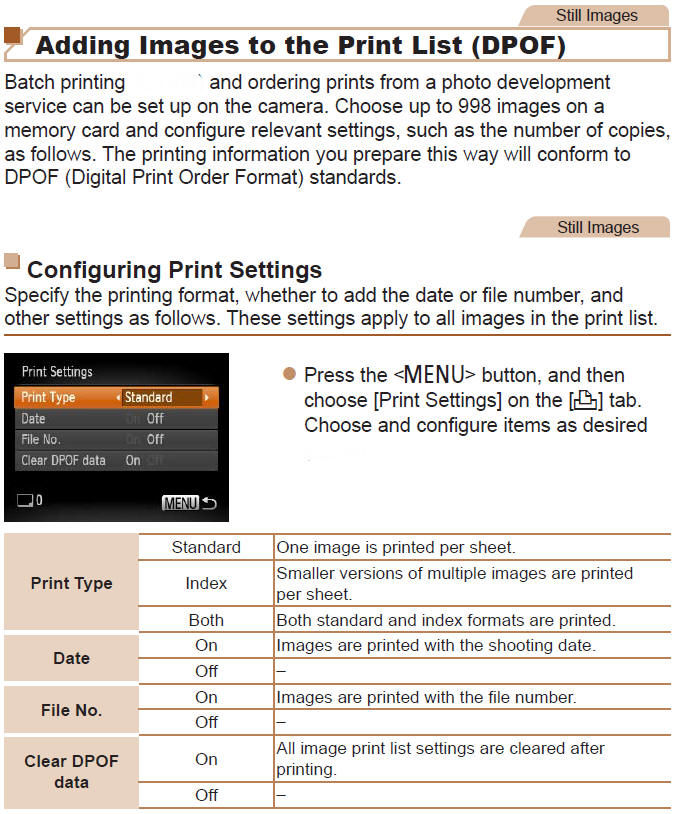 Printing Images - DPOF