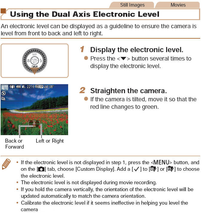 Using the Dual Axis Electronic Level