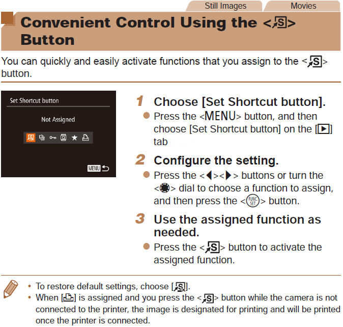 Convenient Controla Using the Shortcut Button
