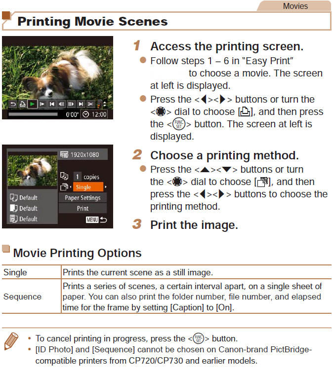 Printing Images via PictBridge Compatible Printer