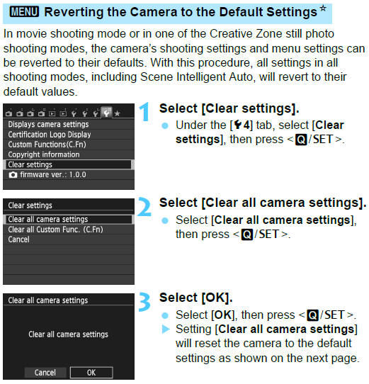 Resetting Default settings