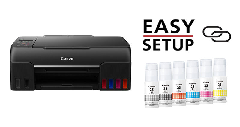 PIXMA G620 - Front view beside bottles of ink