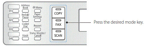 Changing the machine operation mode to Fax, Scan, or Copy (MF4770dn ...