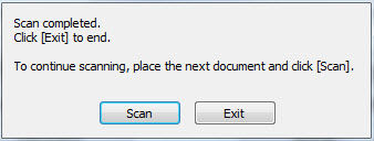 Image: Scan status screen and includes Scan and Exit buttons