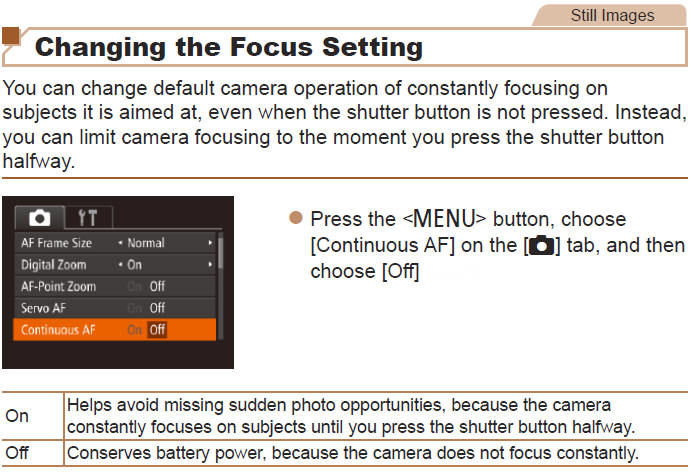 Changing Focus Settings