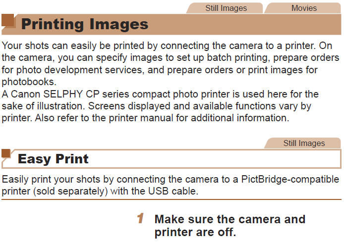 Printing Directly from Camera (PictBridge)