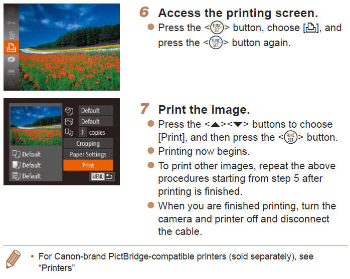 Printing Directly from Camera (PictBridge)