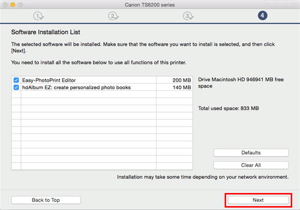 Software Installation List shown with sample software selected.