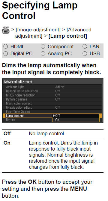Specifying the Lamp Mode