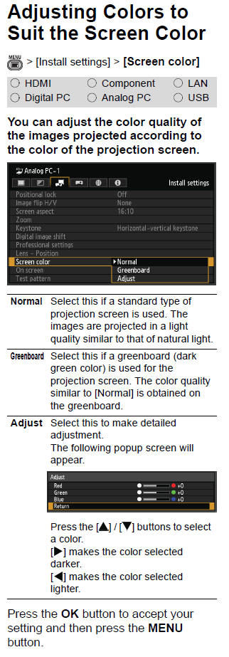 Adjusting Colors to Suit the Screen Color