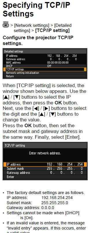 Specifying TC/IP Settings