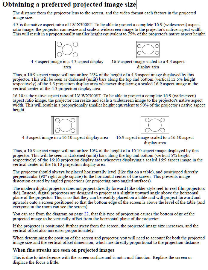 Obtaining a preferred projected image size