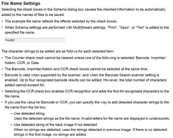 Formatting the File Name with Barcode, Imprinter/Addon, OCR or Date