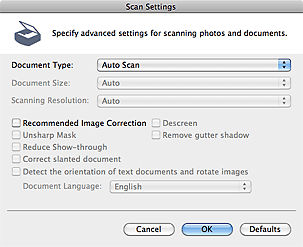 Scan Settings Dialog (Scanner Button Settings) - Mac