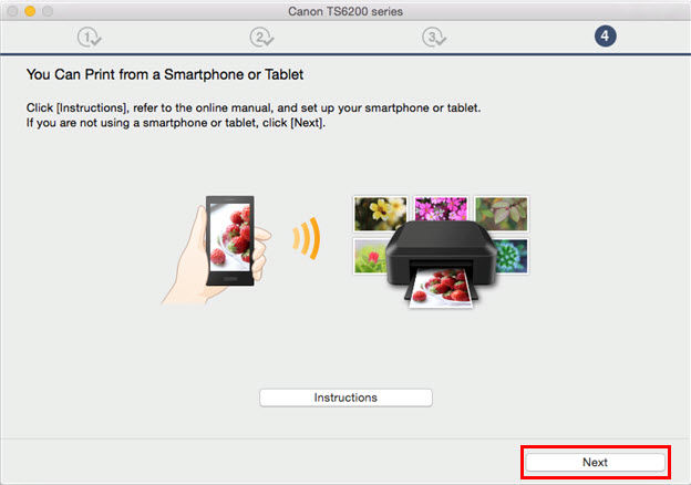 You can print from a smartphone or tablet. Select Next.