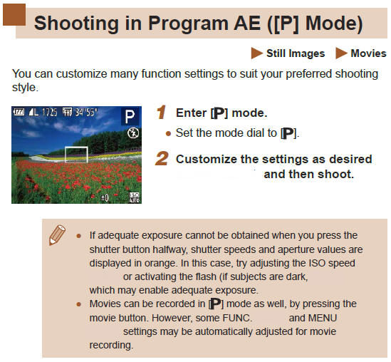 Shooting in Program AE ([P] Mode)