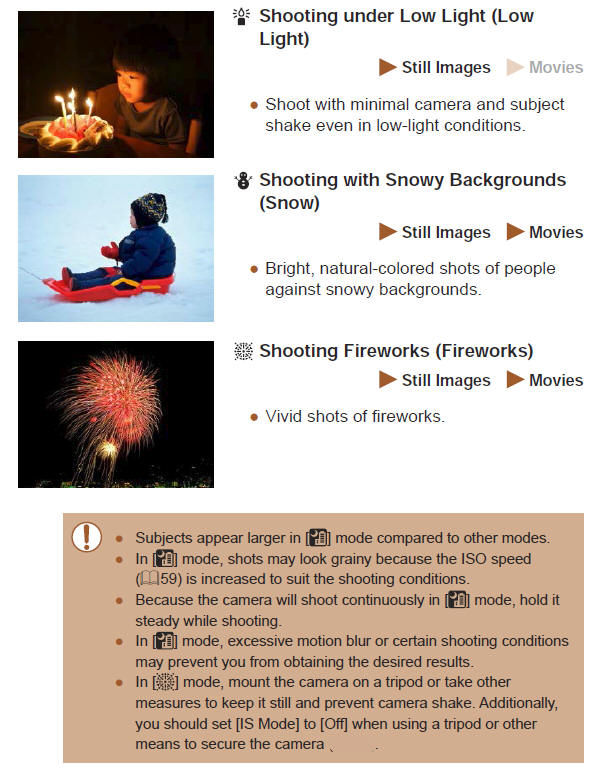 Shooting Specific Scenes (Icons)