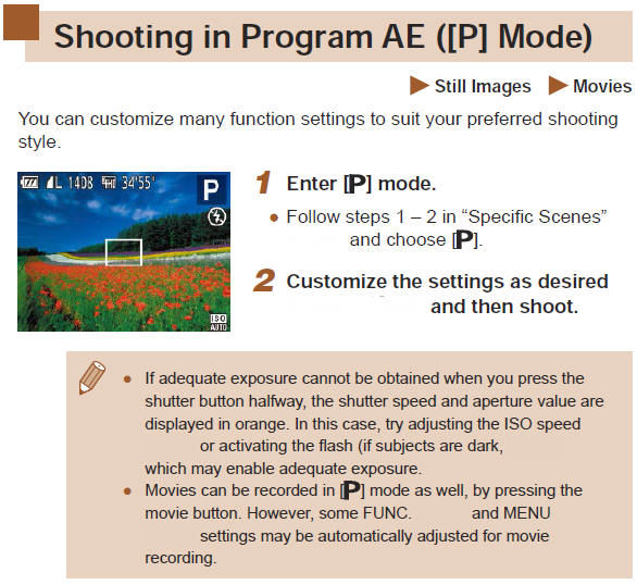 Shooting in Program AE ([P] Mode)