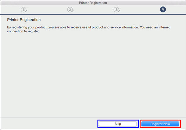 Select Register or Skip on the Printer Registration screen.