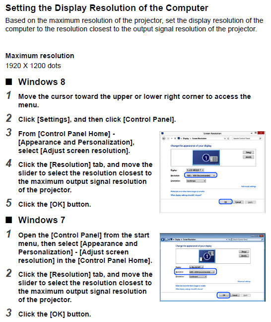 Setting the Display Resolution of the Computer