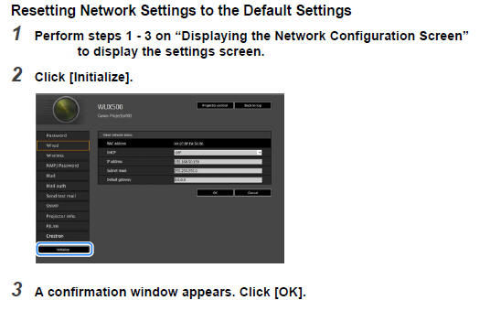 Resetting Network Settings to the Default Settings