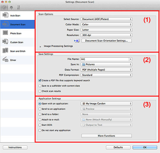 Settings (Document Scan) Dialog Box - Mac