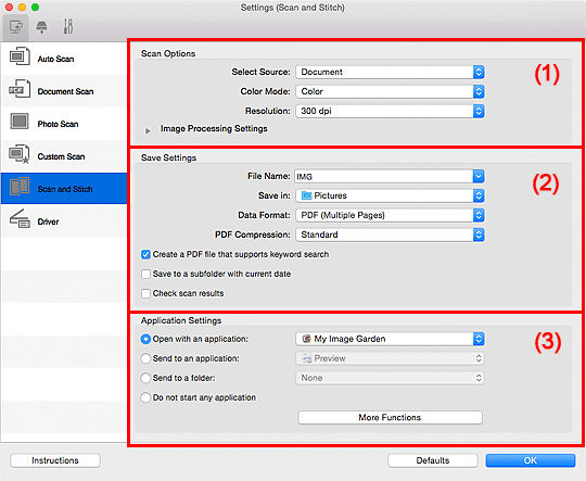 Settings (Scan and Stitch) Dialog Box (Mac) - MG5700 Series / MG6800 ...