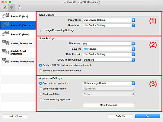 Settings (Save to PC (Document)) Dialog Box (Mac) - MG5700 Series ...