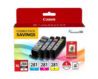 PGI-280 XL / CLI-281 Combo Ink Pack with Glossy Photo Paper (50 Sheets, 4 in. x 6 in.)