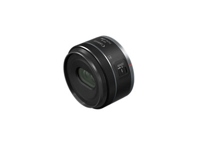 Canon RF-S7.8mm F4 STM DUAL lens 3/4 view