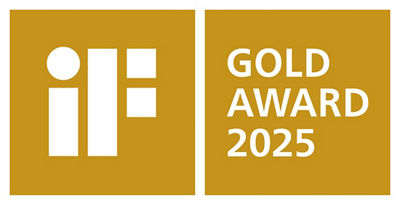 iF Design Award 2025 gold background with white logo letters