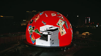 Canon's message of creativity and innovation was displayed on the Sphere's Exosphere in Las Vegas. 